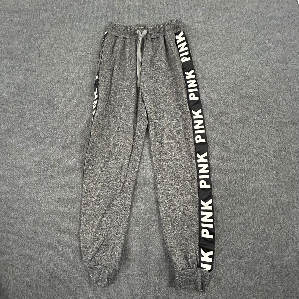 Pink Joggers Womens Size L/XL Gray Heathered Athleisure Logo Taping Sweatpants